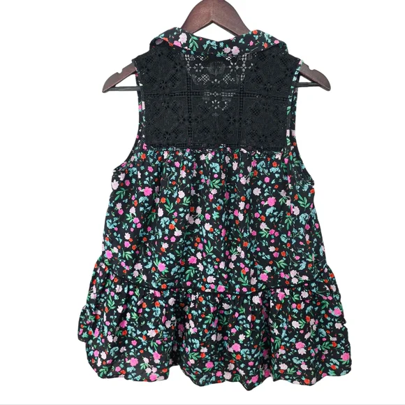 Kate Spade New York Top Black Floral Greenhouse Lace Yoke Tassels Boho Size L - Picture 6 of 12